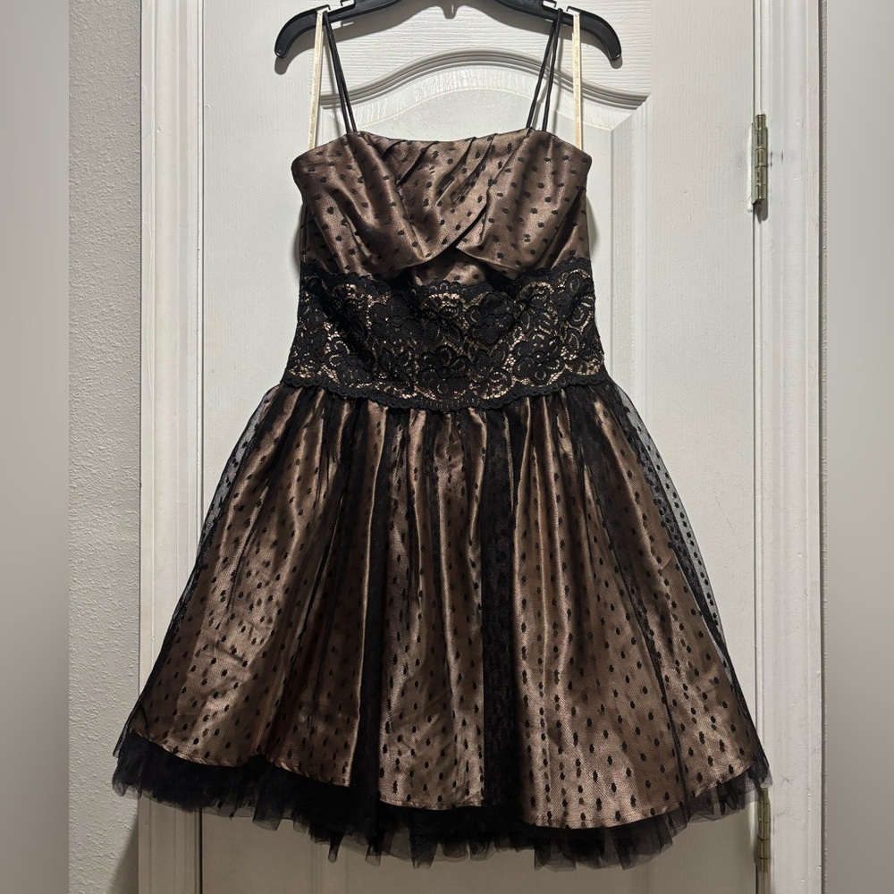 Jessica McClintock Black and Brown Lace Dress